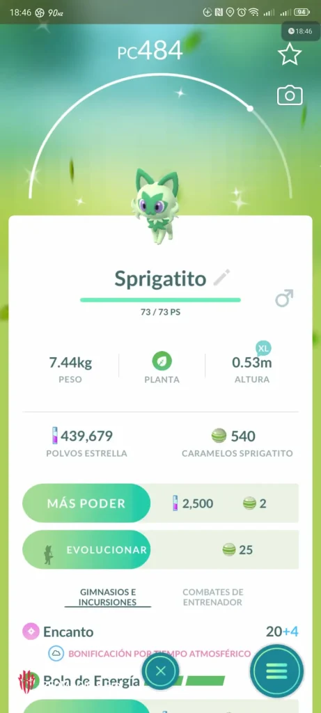 Captura de Sprigatito shiny en Pokémon GO durante el Día de la Comunidad Sprigatito 2025 en Ciudad de México.