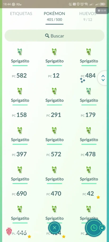 Lista de Sprigatito capturados durante el Día de la Comunidad Sprigatito 2025 en Pokémon GO, Ciudad de México.