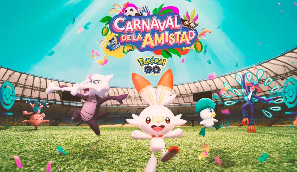 Pokémon como Scorbunny, Quaxly y Hitmontop en el Carnaval de la Amistad Pokémon GO